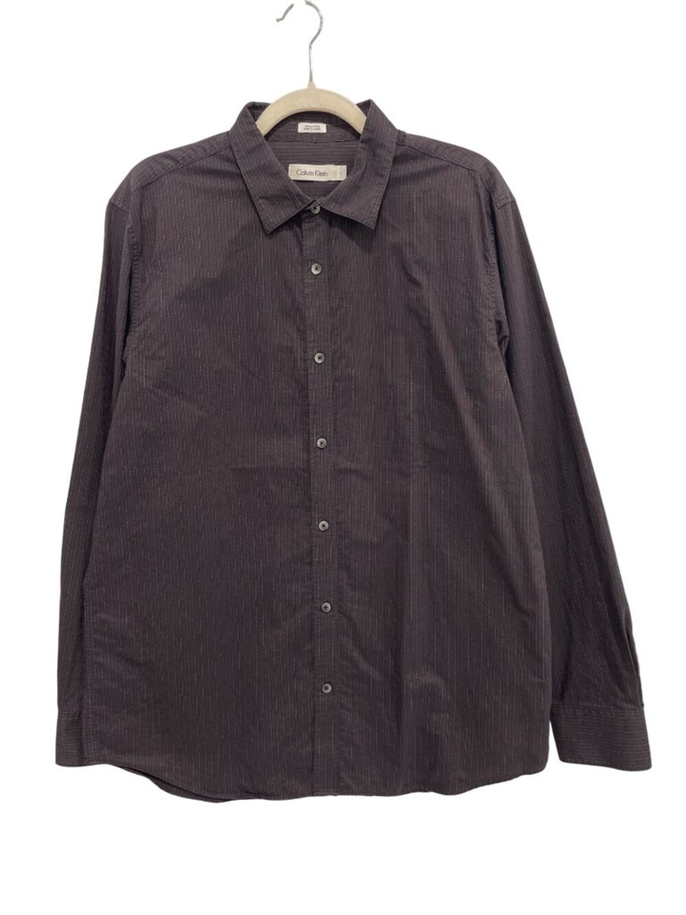 Calvin Klein Shirt Large Striped Button Front Long Sleeve Brown Academia Career
